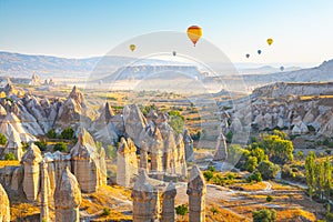 Panoramic view of Love valley near Goreme village, Cappadocia, Turkey