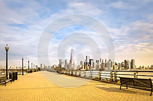 Panoramic view of lower Manhattan from Jersey City, NY, USA