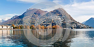 Panoramic view on Lugano lake, Switzerland
