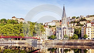 Panoramic view of Lyon with Saone river