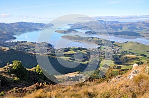 Lyttelton Harbour Panorama, Christchurch, New Zealand.