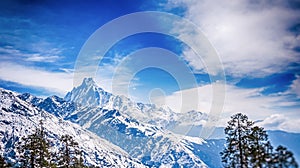 Panoramic view of Machapuchare Peak. Nepal mountain landscape. A