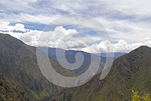 panoramic view Machu Picchu, Peru - Ruins of Inca Empire city and Huaynapicchu Mountain, Sacred Valley