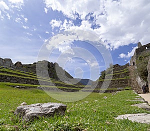 panoramic view Machu Picchu, Peru - Ruins of Inca Empire city and Huaynapicchu Mountain, Sacred Valley