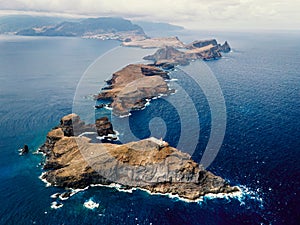 Panoramic view of Madeira cliffs, Ponta de sao Lourence peninsula. photo