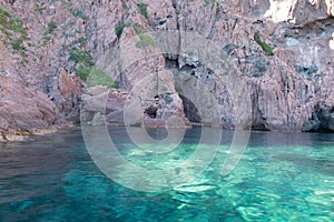 Panoramic view of Magmatic vertical rocks of Calanques de Piana