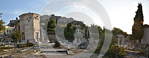 Panoramic view of the main monuments and places of Athens (Greece). Ruins of the Roman agora photo