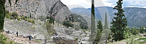 Panoramic view of the main monuments and places of Greece. Ruins of ancient Delphi. Delphi Theater photo