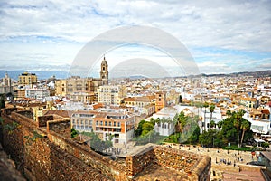 Panoramic view of Malaga with the Cathedral, Andalusia, Spain