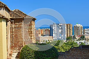 Panoramic view of Malaga, La Alcazaba, Histiric Building, Malaga, Spain