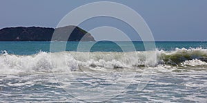 Panoramic view of Manuel Antonio national park beach in Costa Rica, most beautiful beaches in the world, surfer beaches in America