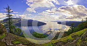 Panoramic view of Maple Bay and Gulf Islands in Vancouver Island, Canada