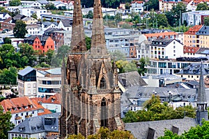 Panoramic view of Marburg with the Church of St. Elisabeth, Germany