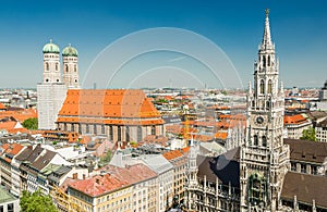 Panoramic view of the Marienplatz is a central square in the city centre of Munich, Germany