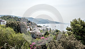 Panoramic view of Marine with yachts in a Bodrum harbor