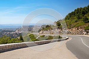 The panoramic view of Marseilles from mountain road