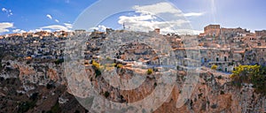 Panoramic view of Matera city in the region of Basilicata, in Southern Italy.