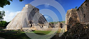 Panoramic view of the Mayan pyramids in Uxmal, Yucatan, Mexico. photo