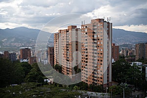 Panoramic view of Medellin, Laureles and El Poblado districts, Colombia, cloudy day photo