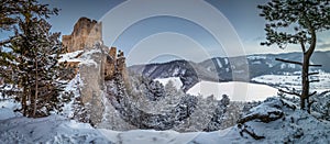 Panoramic view of The medieval castle Lietava on a rocky reef