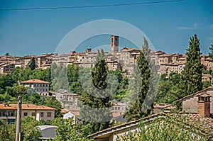 Panoramic view of the medieval town of Colle di Val d`Elsa.