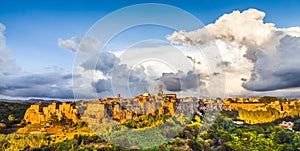 Panoramic view of the medieval town of Pitigliano at sunset, Tuscany