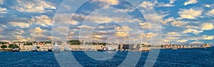 Panoramic view of the medieval town of Rhodes, Dodecanese islands, Greece