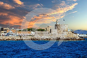 Panoramic view of the medieval town of Rhodes, Dodecanese islands, Greece