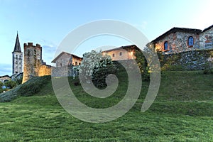 Panoramic view of the Medieval village of Ricetto di Candelo in Piedmont, used as a refuge in times of attack during the Middle Ag