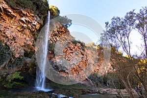 Panoramic view of a 60 meter high waterfall called `el Salto de la Novia` the Jump of the Bride in CastellÃÂ³n, Spain photo