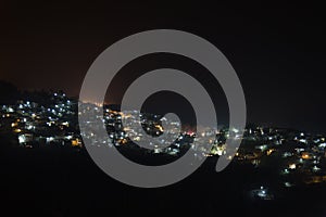 Panoramic view of Metsovo village at night in North Greece