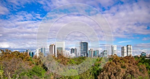 Panoramic view of Mexico city skyline on sunny day