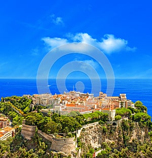 Panoramic view of Monaco. Mediterranean Sea