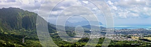 Panoramic view of Monalula Ridge and Kaneohe town photo