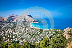 Panoramic view on Mondello beach in Palermo, Sicily. photo