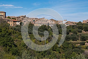 Panoramic view of Montalcino medieval town in Tuscany