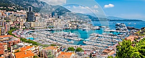 Panoramic view of Monte Carlo harbor in Monaco.