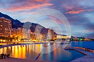 Panoramic view of Monte-Carlo during twilight, Monaco