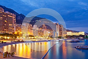 Panoramic view of Monte-Carlo during twilight, Monaco