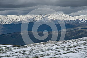 Panoramic view of Monti della Laga with snow in Abruzzo photo