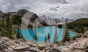 Panoramic view of Moraine lake in Banff National Park