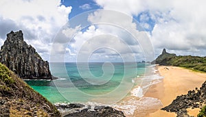 Panoramic view of Morro Dois Irmaos, Morro do Pico and Mar de Dentro Beaches - Fernando de Noronha, Pernambuco, Brazil