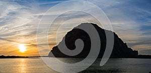 Panoramic view of Morro Rock at sunset, Morro bay, California