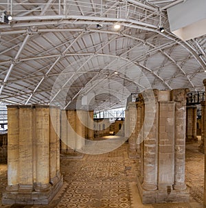 Panoramic view of Mosaic in Hisham`s Palace aka Khirbet al Mafjar, an archeological site in Jericho