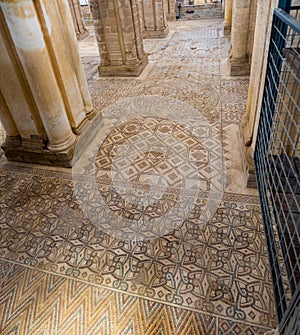 Panoramic view of Mosaic in Hisham`s Palace aka Khirbet al Mafjar, an archeological site in Jericho