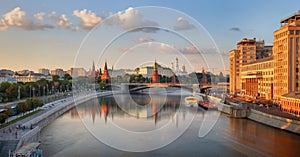 Panoramic view of Moscow, Moskva river and Kremlin.