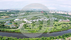 Panoramic view of Moscow on a sunny day, Russia. Picturesque region in the north-west of Moscow city. Terekhovo metro