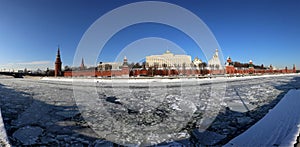 Panoramic View of the Moskva River and the Kremlin winter day, Moscow, Russia