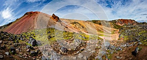 Panoramic view of the most colorful volcanic mount Brennisteinsalda  Sulphur Wave in Landmannalaugar region and lava field