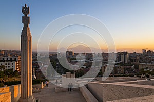 Panoramic view of mount Ararat and city of Yerevan, Armenia